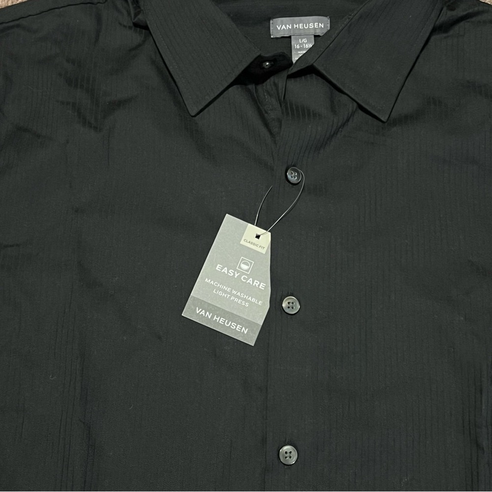 Men’s VAN HEUSEN Black Pin Striped Button Down Shirt XLARGE 16-16 1/2 BRAND NEW - Picture 4 of 6